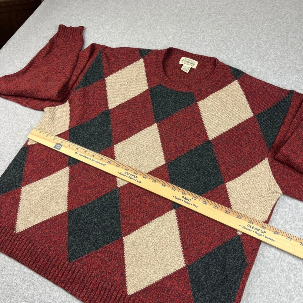 St Johns Bay Sweater Mens 2XL Red Argyle Cotton Crewneck Long Sleeve Knit